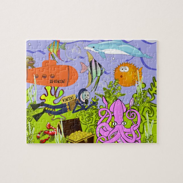 Puzzle Monde marin personnalisé pour enfants (Horizontal)