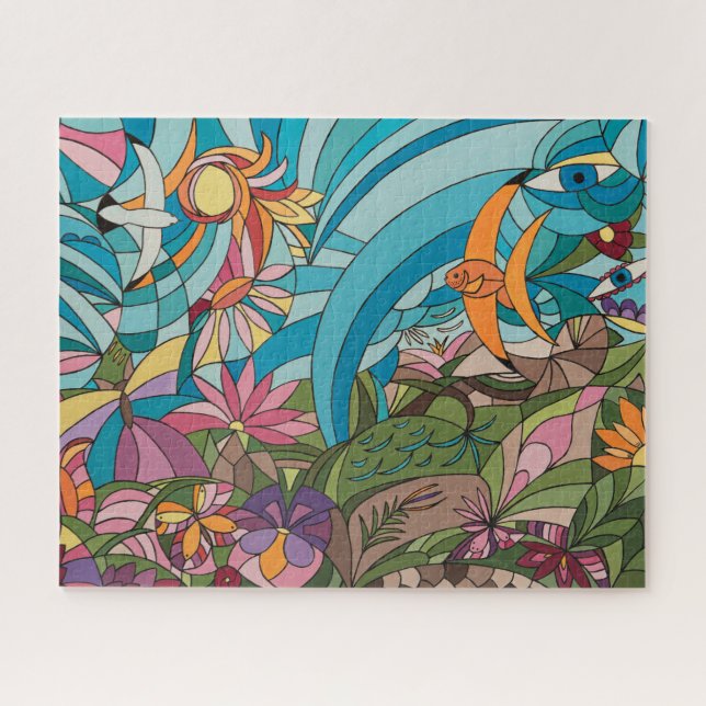 Puzzle Monde tropical de style vitrail (Horizontal)