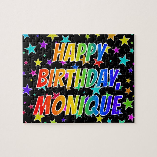Puzzle "MONIQUE" Prénom, Fun "JOYEUX ANNIVERSAIRE" (Horizontal)
