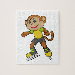 Puzzle Monkey at Ice skating with Ice skates