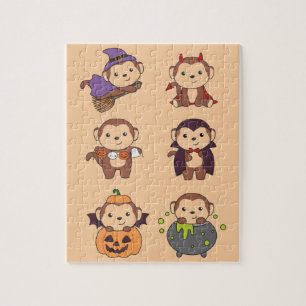 Puzzle Monkey Halloween Witch Diable Citrouille Vampire J