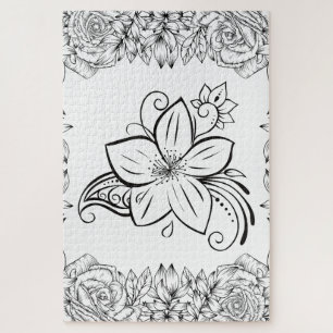 Puzzle Monochrome Petal Grace – Floral Minimaliste