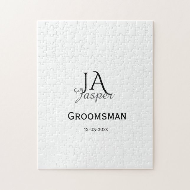 Puzzle Monogram personalized groomsman best man name date (Vertical)