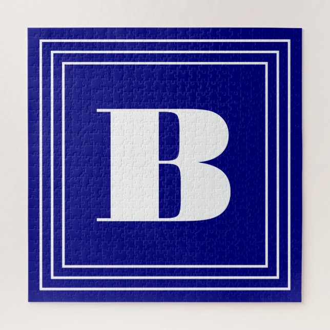 Puzzle Monogramme 3 cadres | Bleu marine et blanc (Vertical)