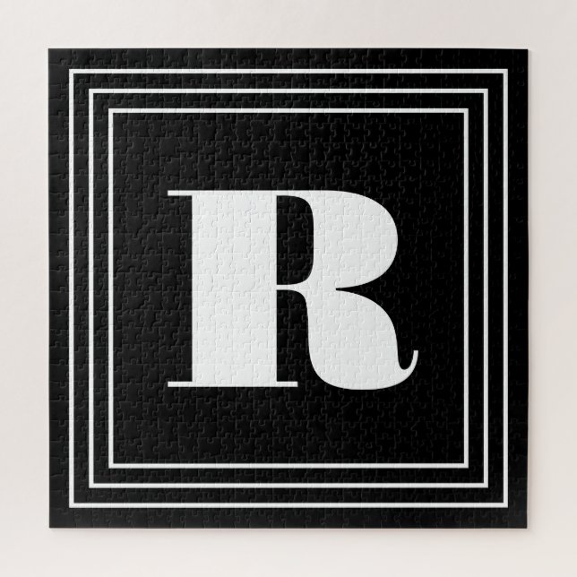Puzzle Monogramme 3 cadres | Noir & Blanc (Vertical)