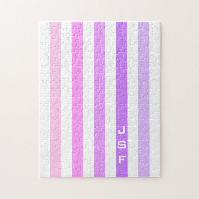 Puzzle Monogramme à rayures verticales rose et violet (Vertical)