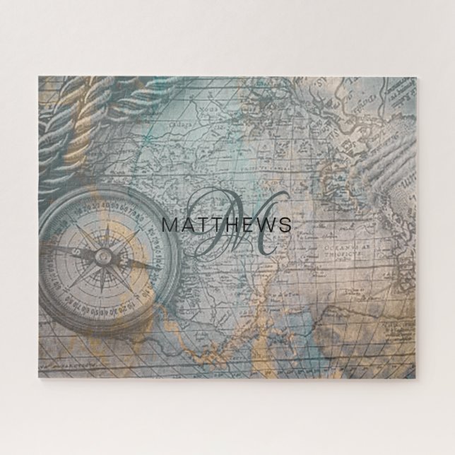 Puzzle Monogramme Carte Vintage Compass (Horizontal)