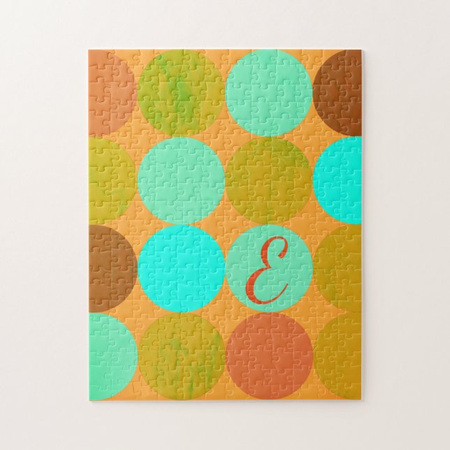 Puzzle Monogramme Cercles Turquoise Bleu Vert & Orange (Vertical)