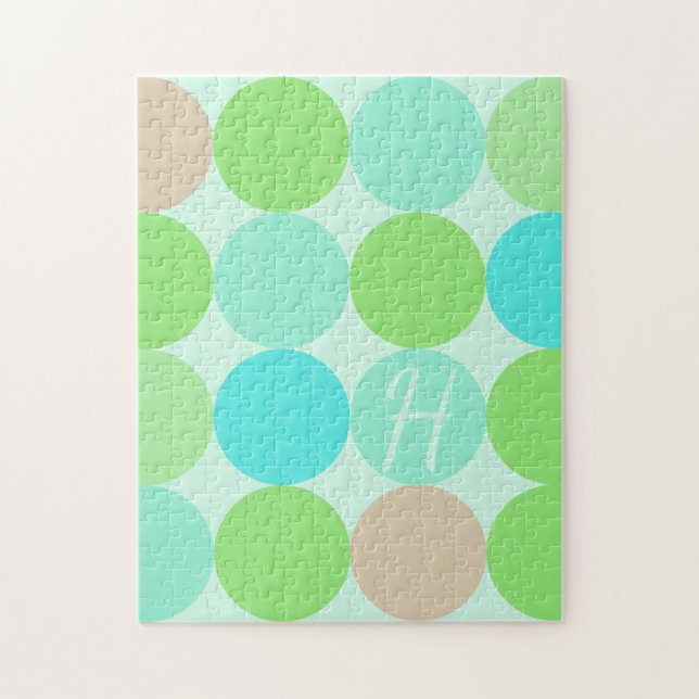 Puzzle Monogramme Cercles Turquoise Bleu Vert & Orange (Vertical)