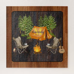Puzzle Monogramme de camping rustique en bois