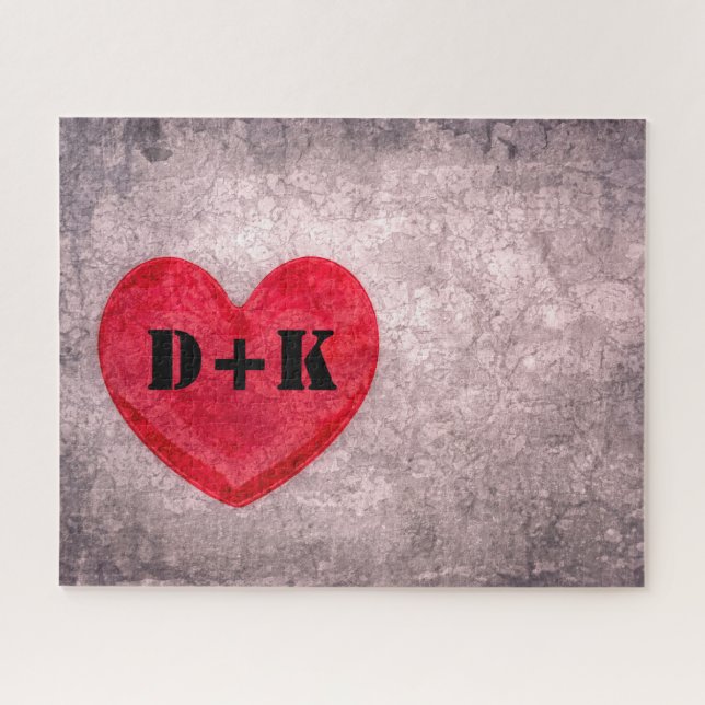 Puzzle Monogramme de coeur en pierre Personnaliser (Horizontal)