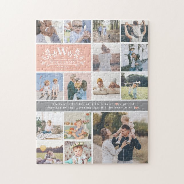 Puzzle Monogramme de nom de famille | 15 Collage de photo (Vertical)