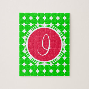 Puzzle Monogramme de point de polka rouge et vert