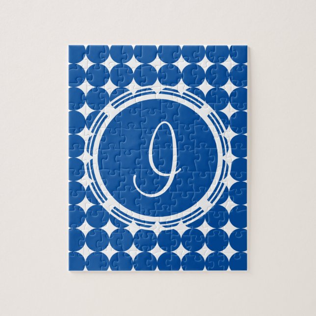 Puzzle Monogramme de point Polka Bleu (Vertical)