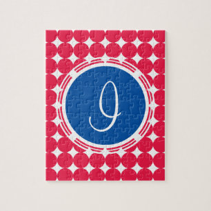 Puzzle Monogramme de point Polka bleu et rouge