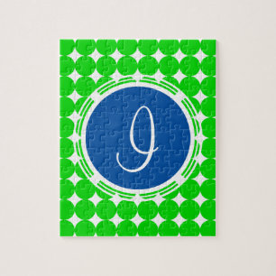 Puzzle Monogramme de point Polka bleu et vert