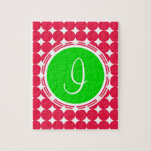Puzzle Monogramme de point Polka vert et rouge