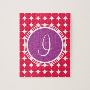 Puzzle Monogramme de point Polka violet et rouge