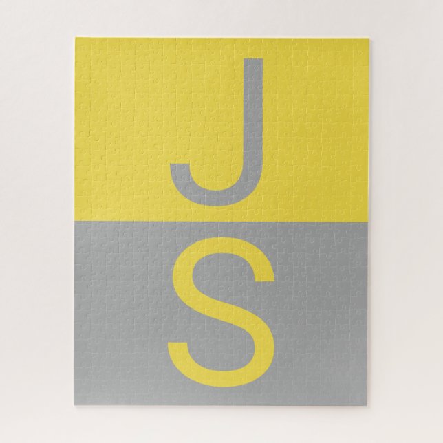 Puzzle Monogramme d'initiales modernes jaune et gris (Vertical)