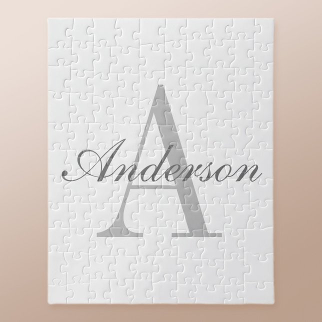 Puzzle Monogramme élégant blanc et gris (Créateur téléchargé)