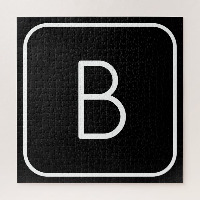 Puzzle Monogramme Initial De Style Moderne | Blanc & Noir (Vertical)