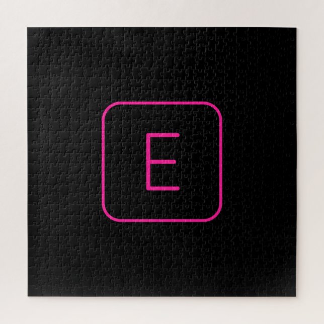 Puzzle Monogramme Initial De Style Moderne | Rose Et Noir (Vertical)