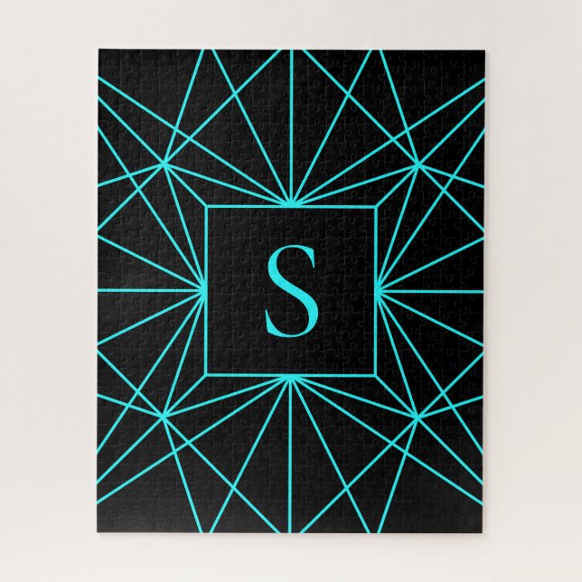 Puzzle Monogramme Initial | Motif Géométrique Turquoise (Vertical)