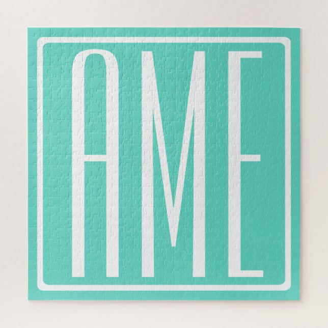 Puzzle Monogramme Initiales 3 Moderne Gras | Blanc Sur Aq (Vertical)