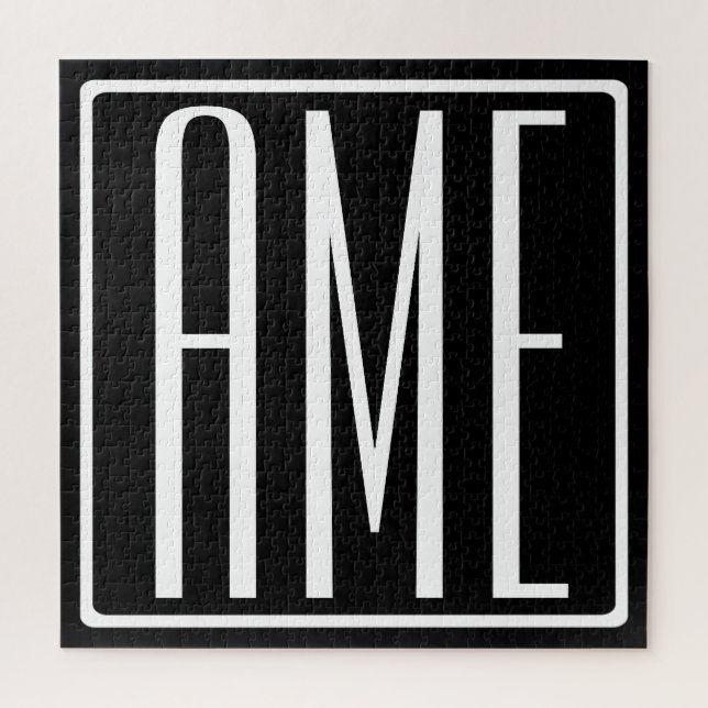 Puzzle Monogramme Initiales 3 Moderne Gras | Blanc Sur No (Vertical)