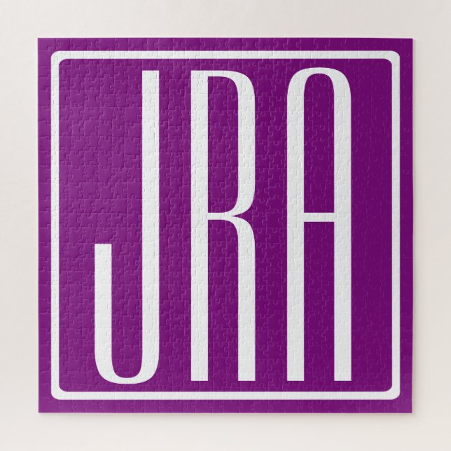Puzzle Monogramme Initiales 3 Moderne Gras | Blanc & Viol (Vertical)