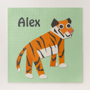 Puzzle Monogramme Joli tigre orange vert clair
