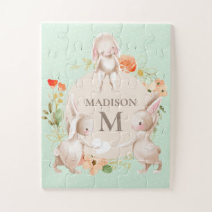 Puzzle Monogramme Lapin lapins Floral Girl Personnalisé