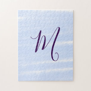 Puzzle Monogramme lettre de nom aquarelle pastel violet r