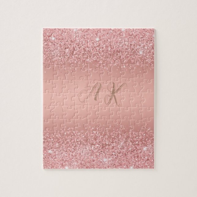 Puzzle Monogramme Luxe Pailleté Or Rose Élégant (Vertical)