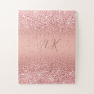 Puzzle Monogramme Luxueux Shimmer Rose Doré Élégant