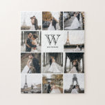 Puzzle Monogramme Moderne 9 Photo Collage blanc<br><div class="desc">Ajoutez 11 photos de votre famille ou jour de mariage et ajoutez votre monogramme personnalisé. Tout le monde s'amusera à assembler ce puzzle.</div>