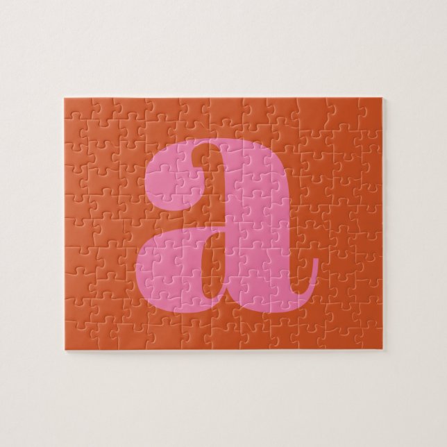 Puzzle Monogramme moderne initial lettre rose et orange (Horizontal)