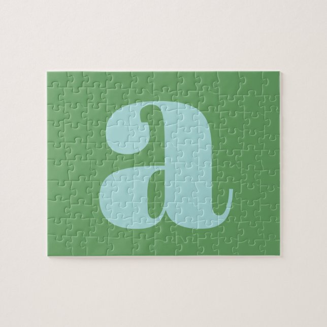 Puzzle Monogramme Moderne Lettre Initiale Bleue et Verte (Horizontal)