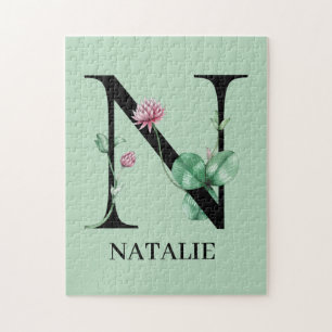 Puzzle Monogramme N Alphabet Floral Personnalisé 