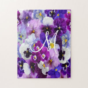 Puzzle Monogramme Purple Bleu Pansy Blanc Fleurs Florales