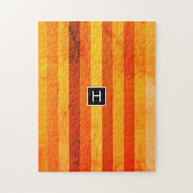 Puzzle Monogramme rayures orange rouge altéré chaud (Vertical)