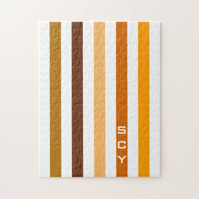 Puzzle Monogramme rayures verticales orange marron clair (Vertical)