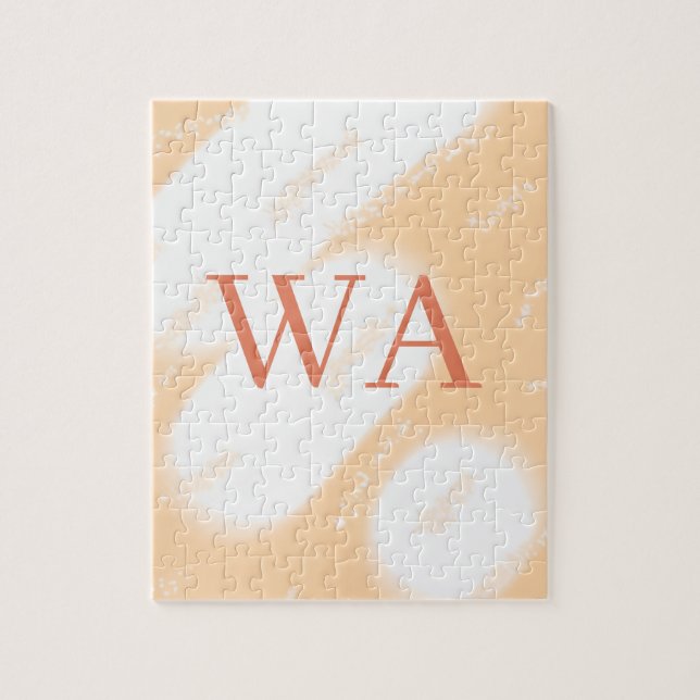 Puzzle Monogramme rétro gras blanc orange pêche pastel no (Vertical)