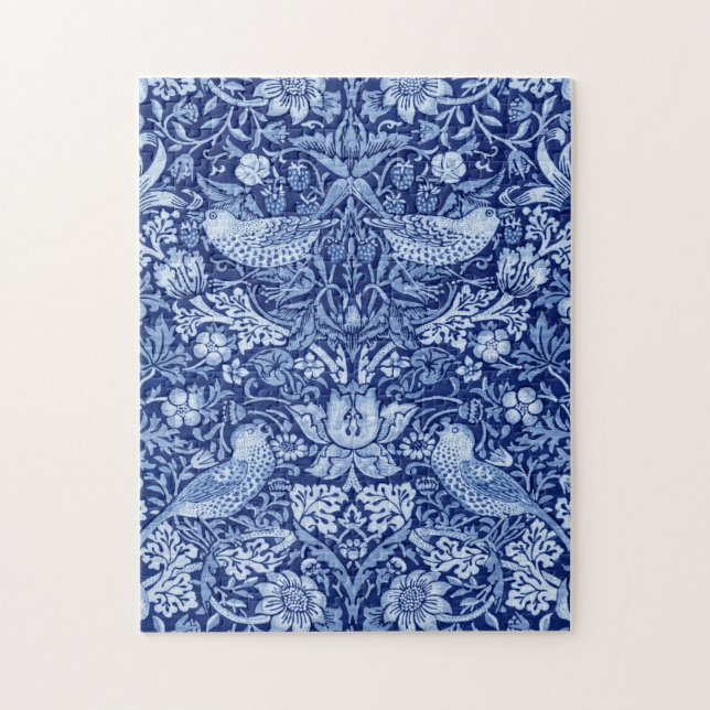 Puzzle Monotone bleu de fraises Thief, William Morris (Vertical)