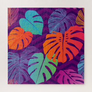 Puzzle Monstera Deliciosa : Tropical Line Art.