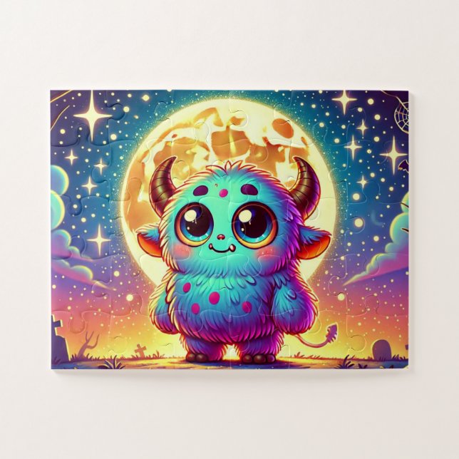 Puzzle Monstre mignon sous une Pleine lune Halloween (Horizontal)