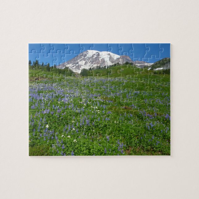 Puzzle Mont Rainier avec des lupins violets (Horizontal)