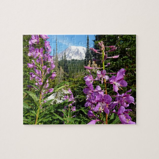 Puzzle Mont Rainier Entre Fleurs Violettes De Phlox (Horizontal)