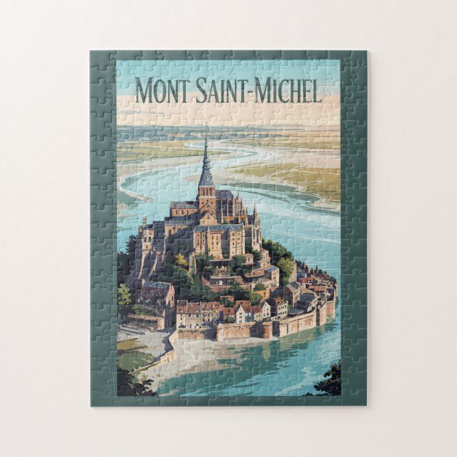Puzzle Mont-Saint-Michel France Illustration Travel Art (Vertical)