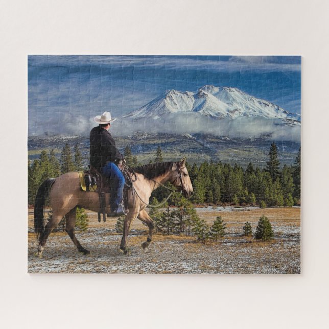 PUZZLE MONT SHASTA AVEC CHEVAL ET RIDER (Horizontal)